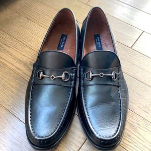 Cole Haan - Black Leather Loafers with Silver/Chrome Horsebit Detail
